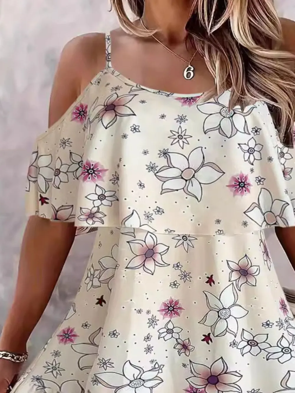 Floral Cold Shoulder Ruffle Mini Dress, image 7