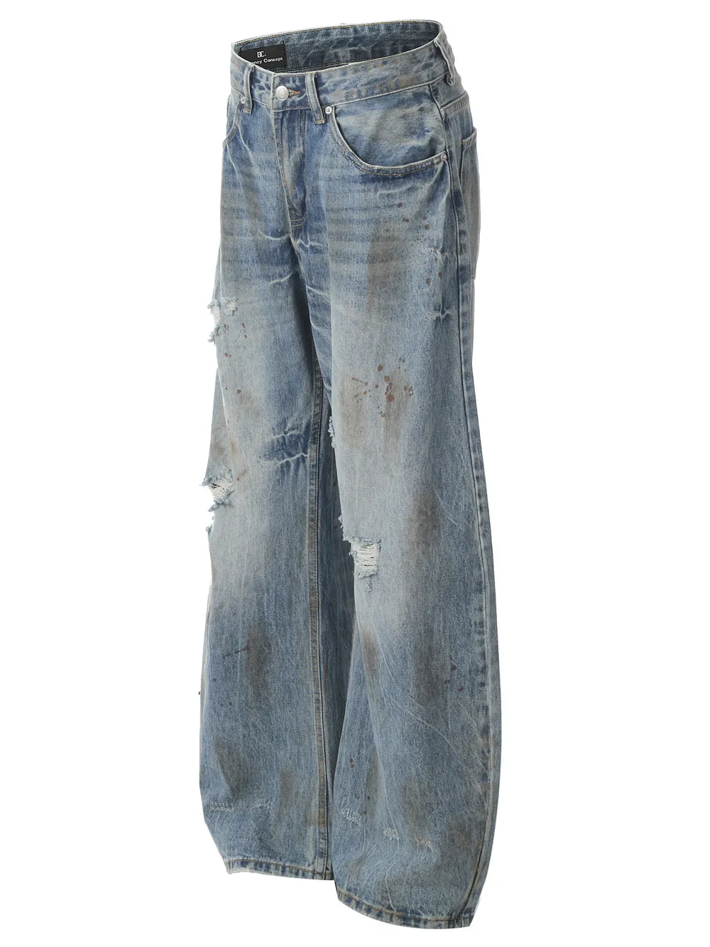 Men's Vintage Distressed Wide Leg Denim Jeans, image 2