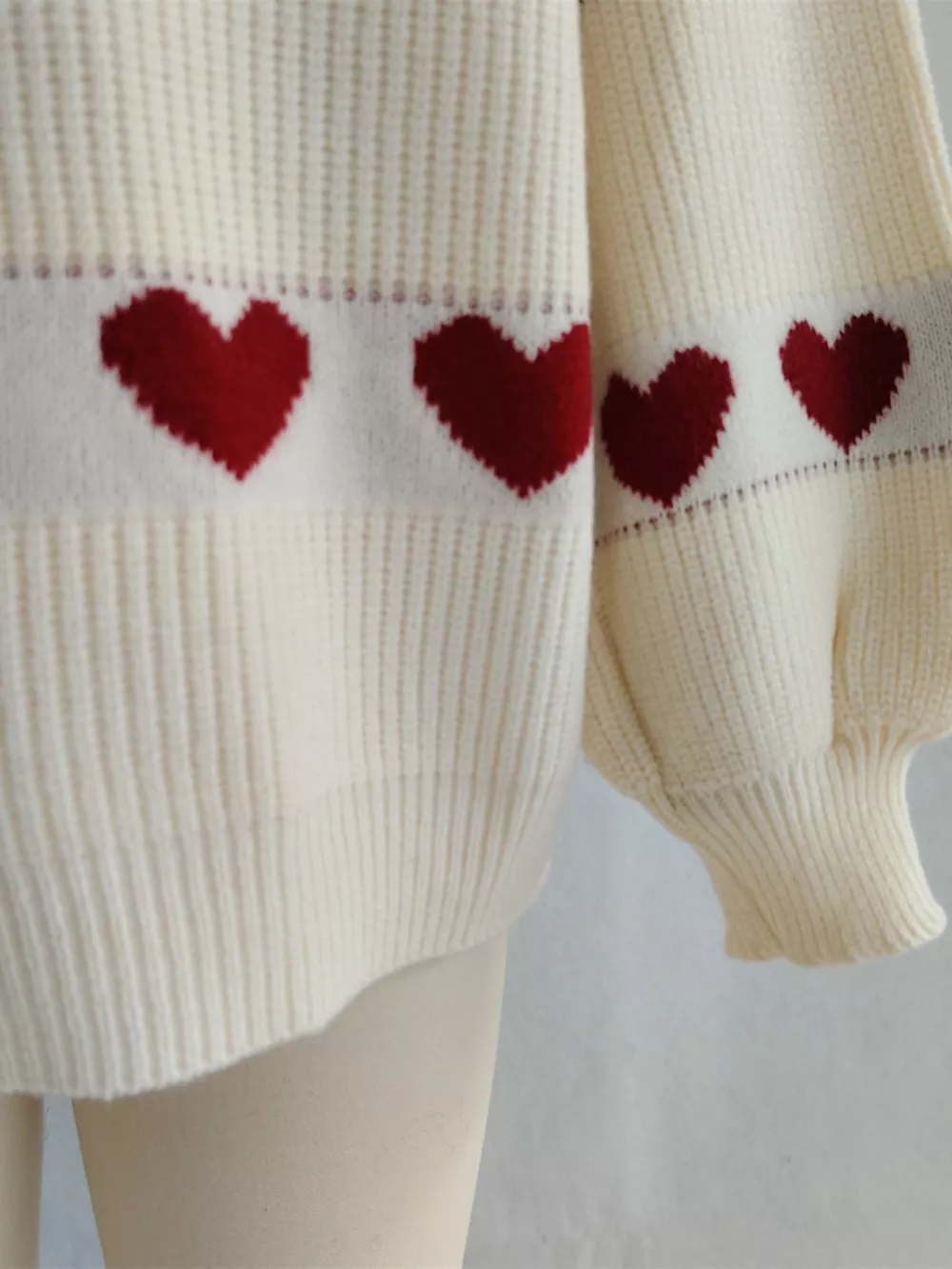 Heart Pattern Dropped Shoulder Sweater, image 8