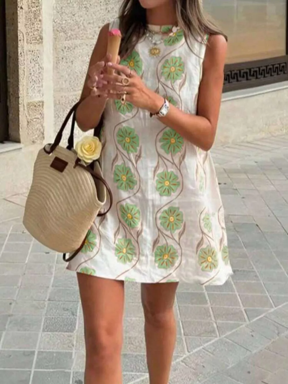 Floral Pattern Sleeveless Mini Dress, image 11