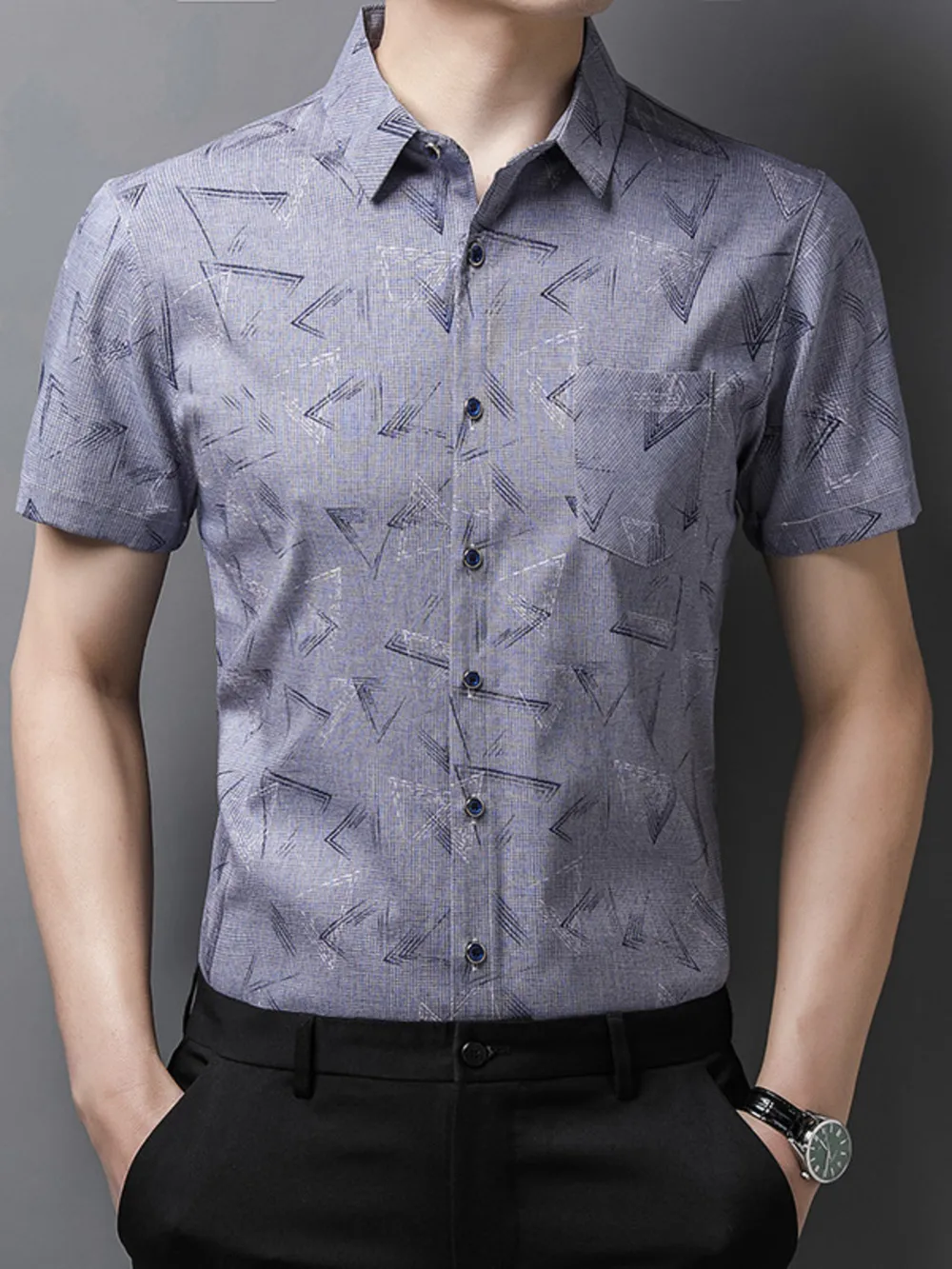 Men's Plus Size Geometric Print Short Sleeve Shirt, image 4