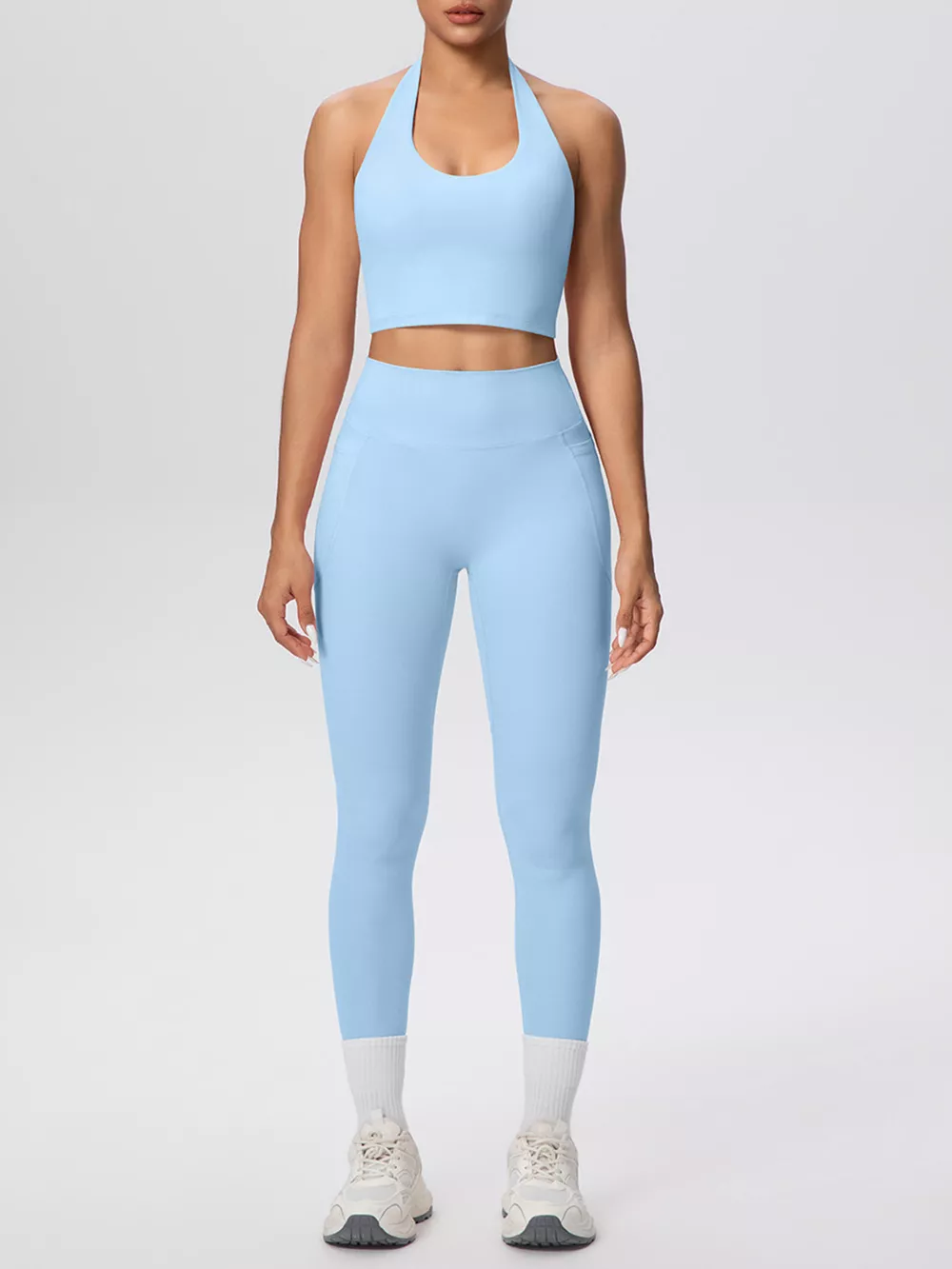 Halter Neck Crop Top and High-Waisted Leggings Active Set, image 23