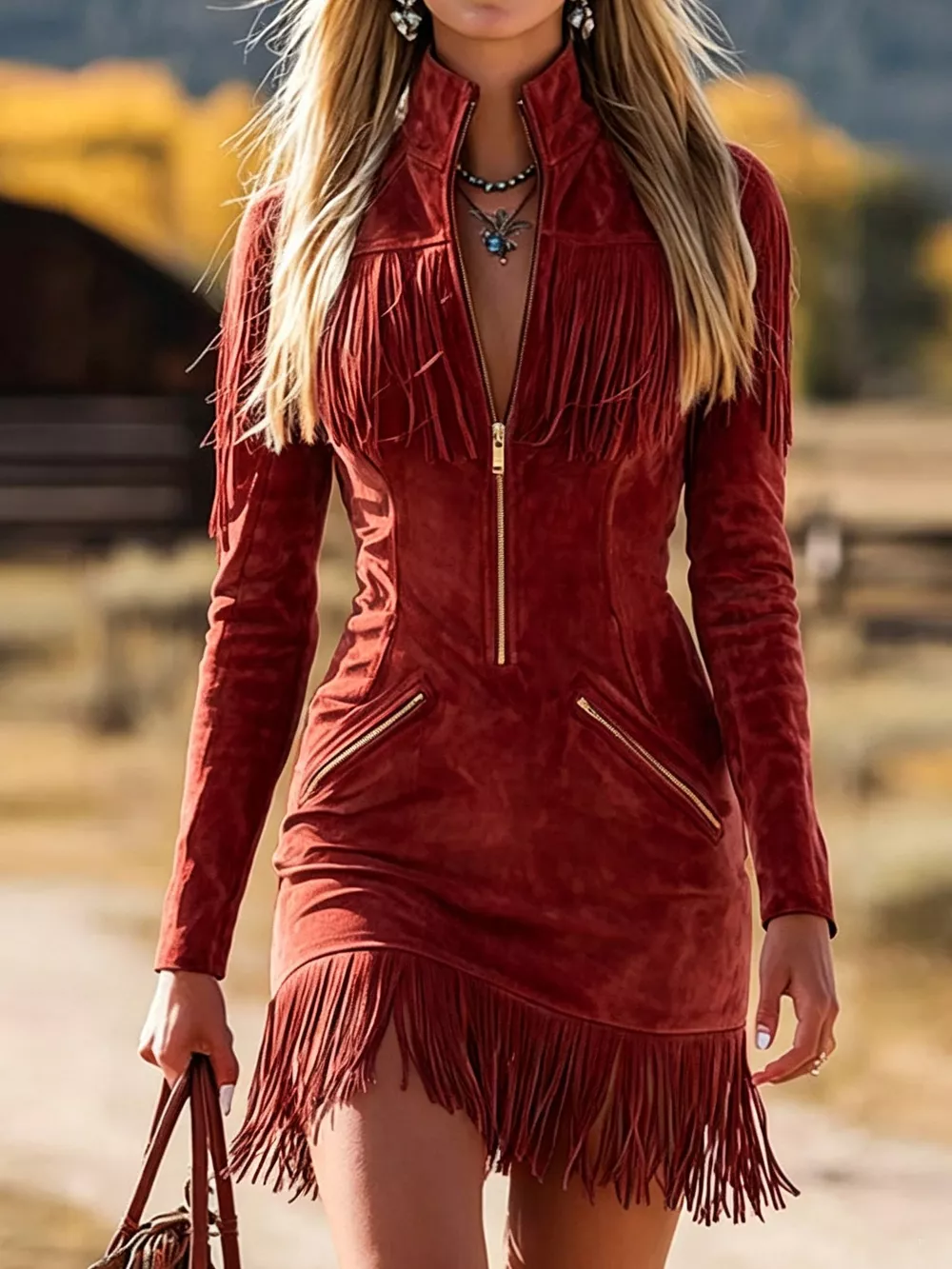 Fringed Zip-Front Mini Dress, image 7