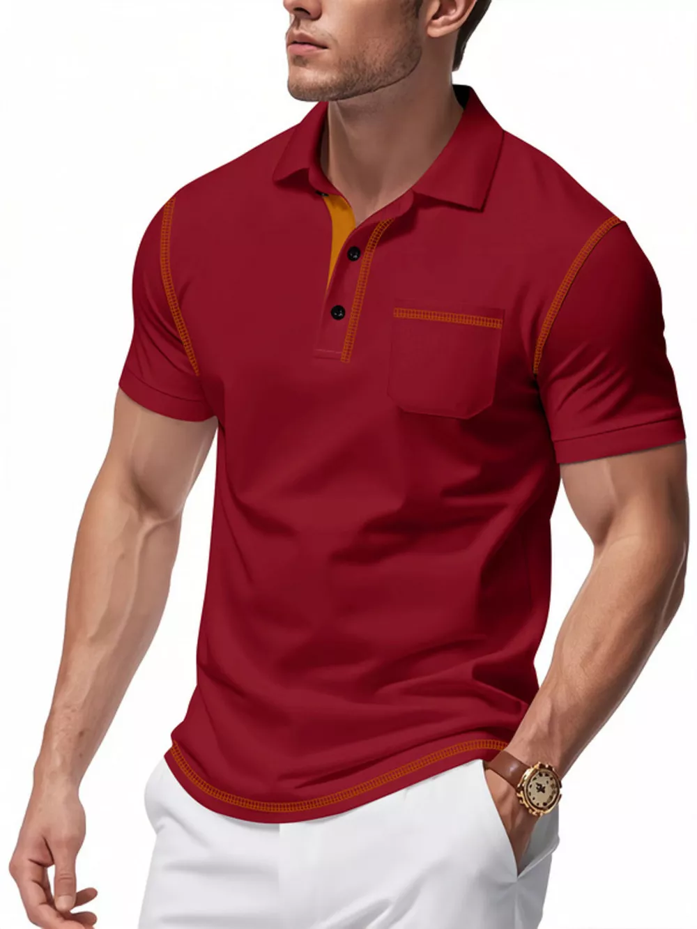 Men's Full Size Button Detail Short Sleeve Polo Plus Size, image 13