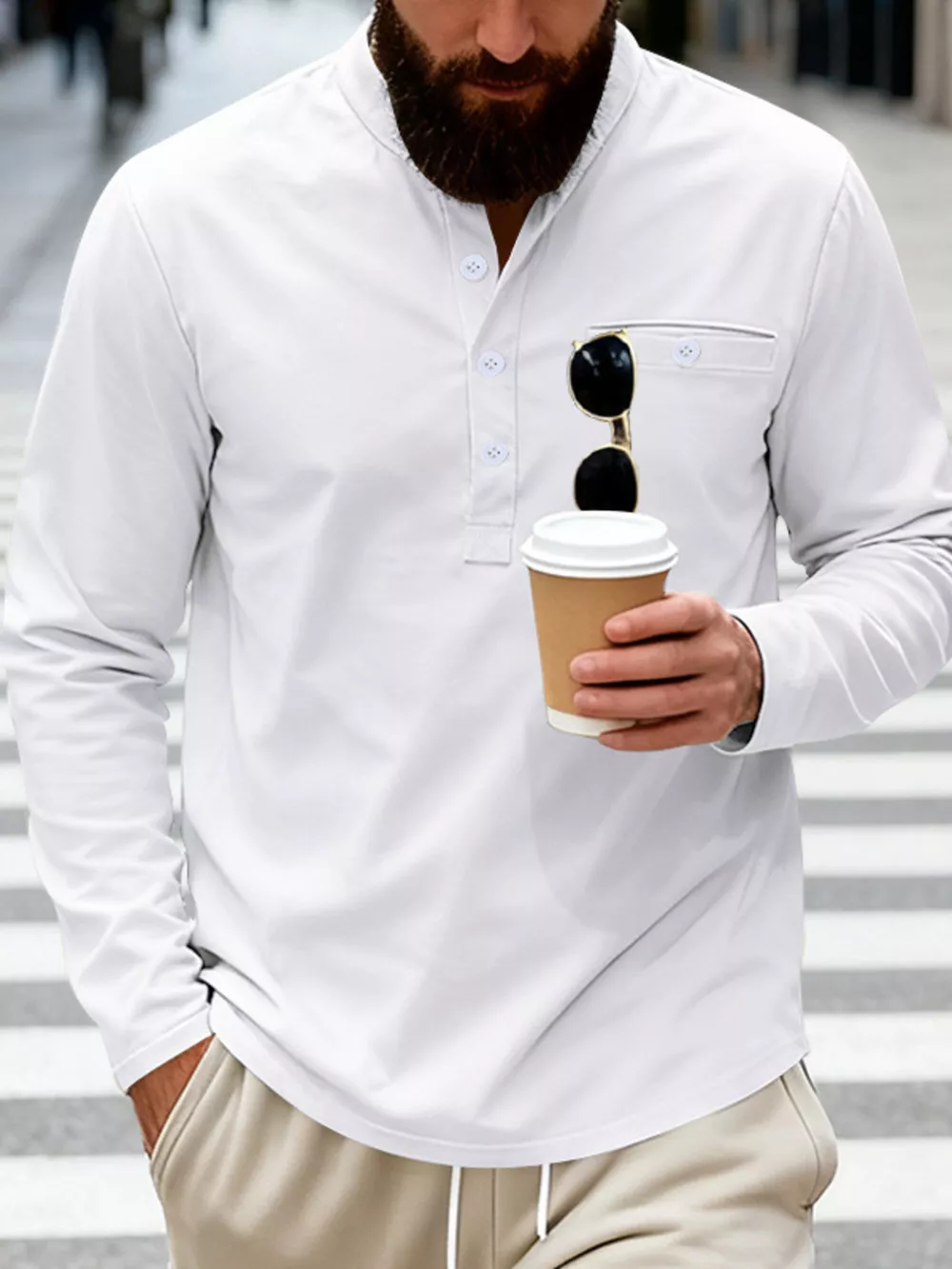 Men's Full Size Button Detail Long Sleeve Shirt Plus Size, image 5