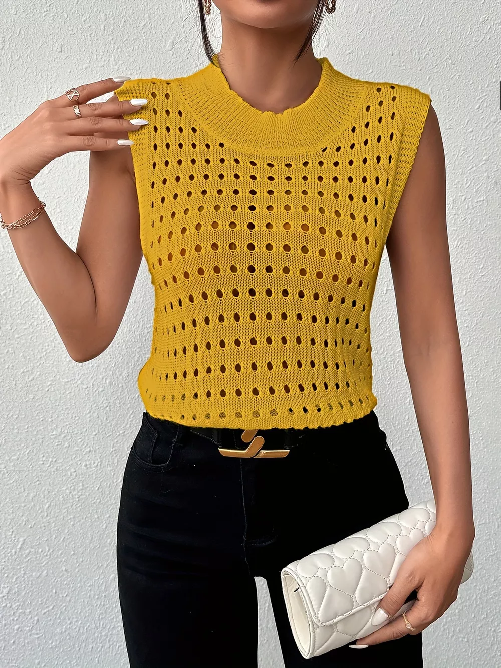 Hollow Out Round Neck Knit Tank, image 12
