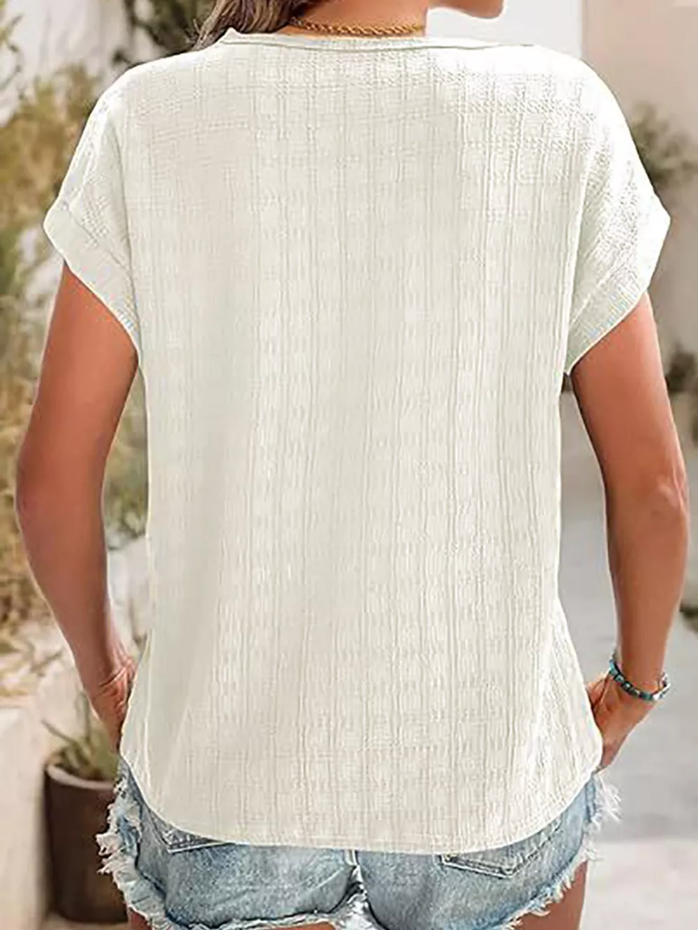 Textured Round Neck Short Sleeve Top, image 11