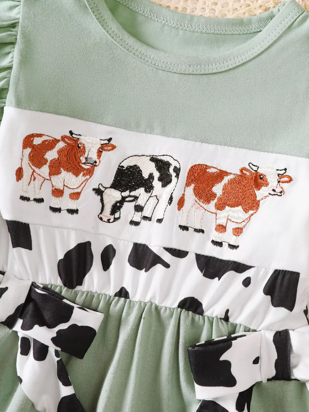 Children's Cow Print Ruffle Sleeve Top and Shorts Set, image 8