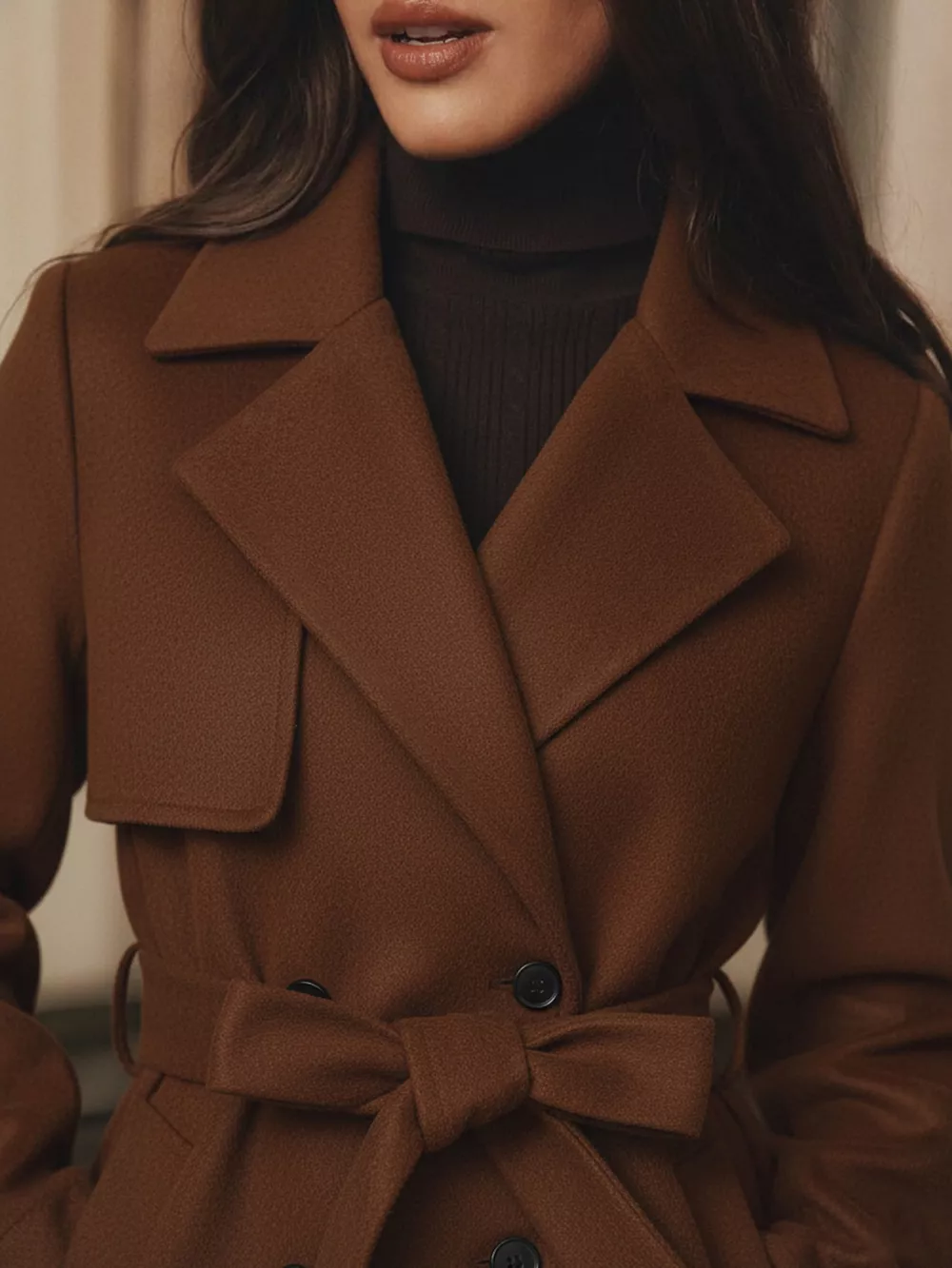 Lapel Collar Belted Wool Blend Coat, image 10