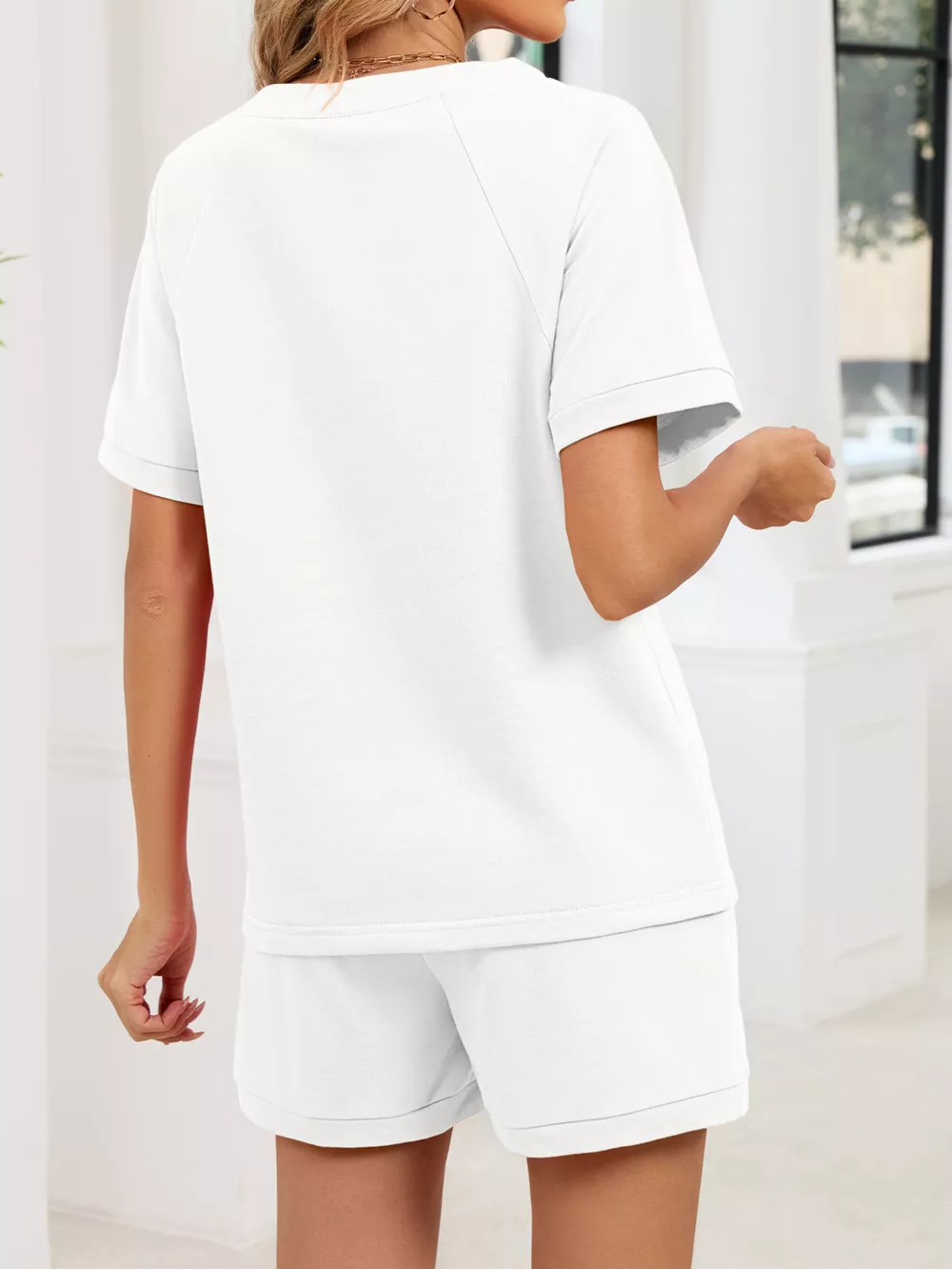 Notched Short Sleeve Top and Shorts Set, image 29