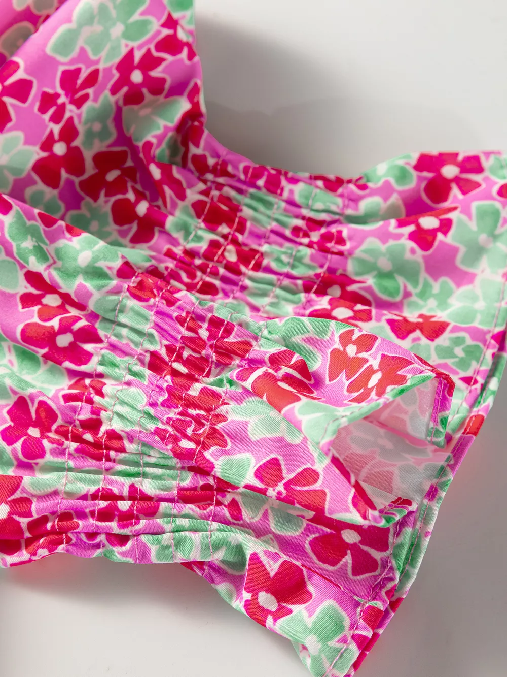 Floral Collared V Neck Short Puff Sleeve Blouse, image 9