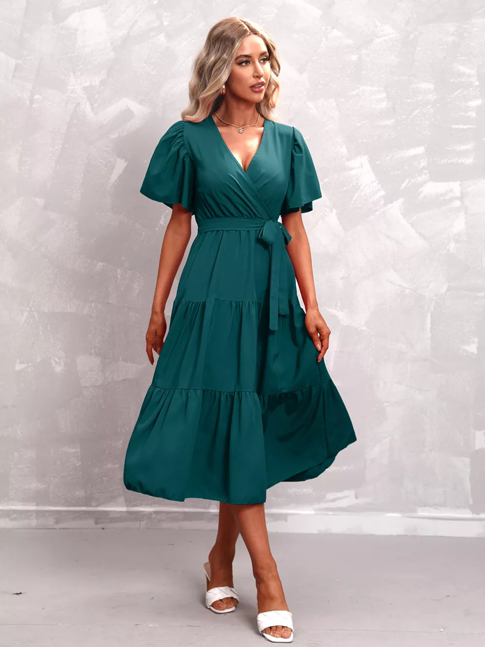 Flutter Sleeve Tiered Midi Dress, image 13