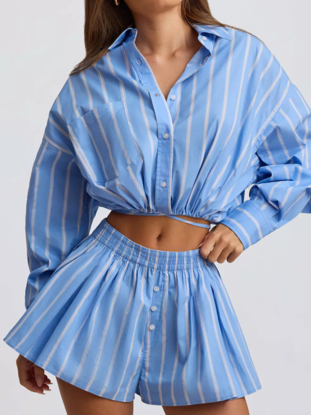 Striped Button Up Shirt and Shorts Set, image 12