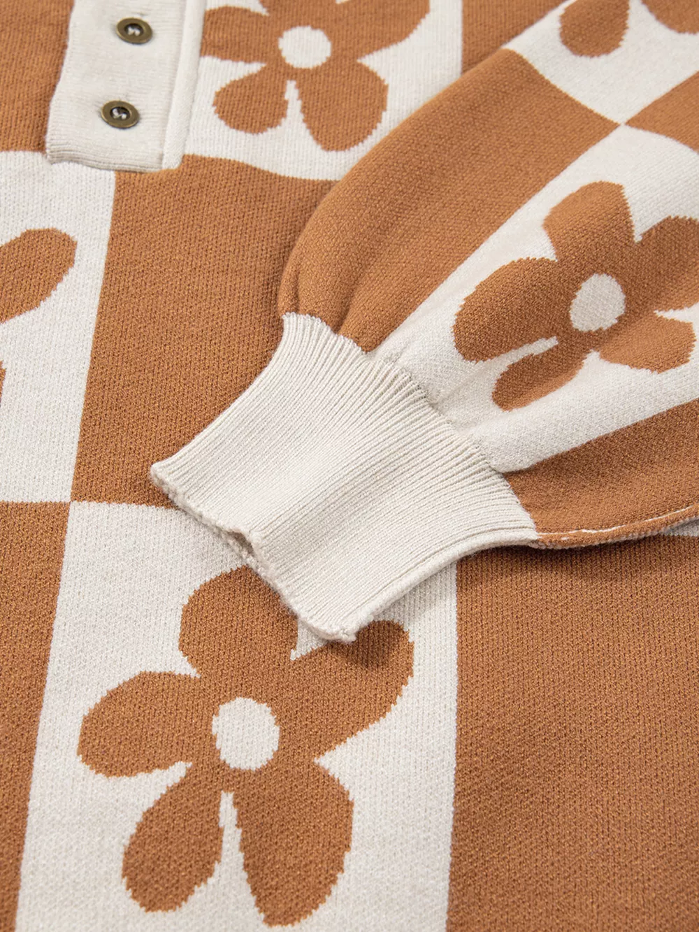 Flower Plaid Henley Baggy Sweater, image 10