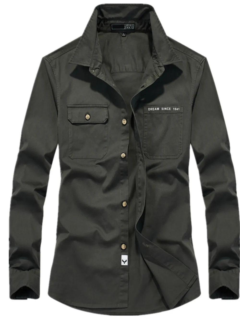 Men's Plus Size Casual Long Sleeve Shirt with Dual Chest Pockets, image 3