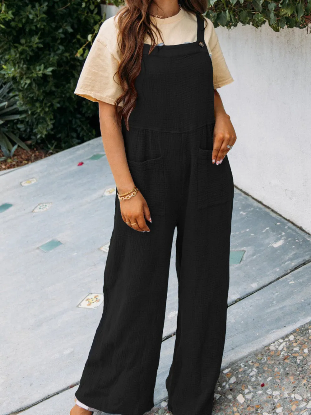 Full Size Casual Wide Leg Textured Overalls Plus Size, image 31