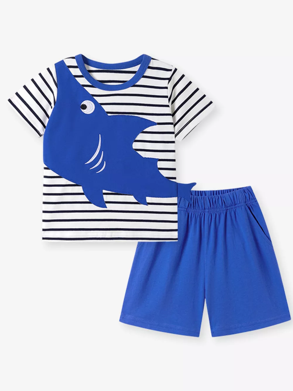 Children's Shark Applique Striped T-Shirt & Shorts Set, image 5