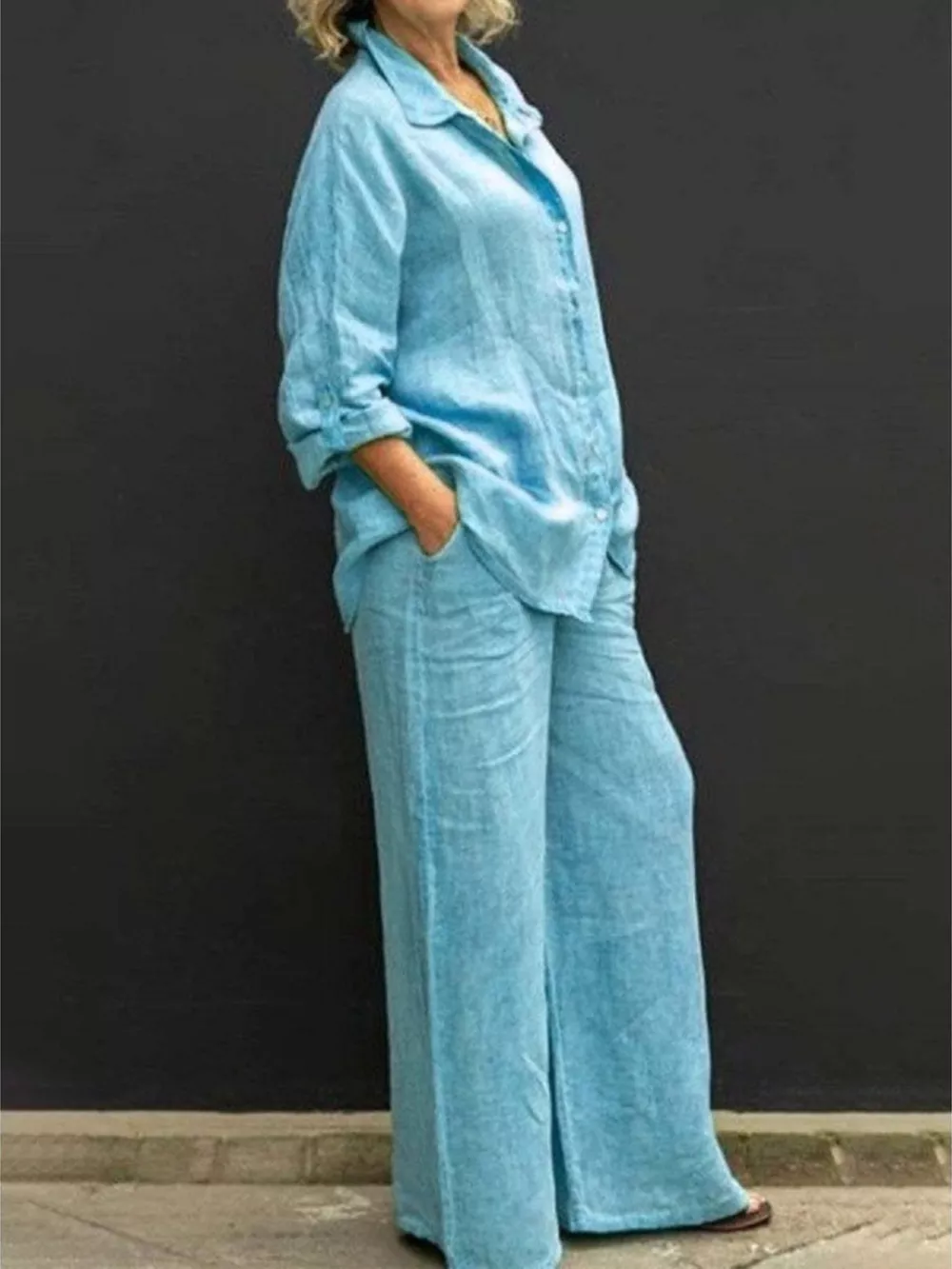 Full Size Long Sleeve Shirt and Pants Set Plus Size, image 4