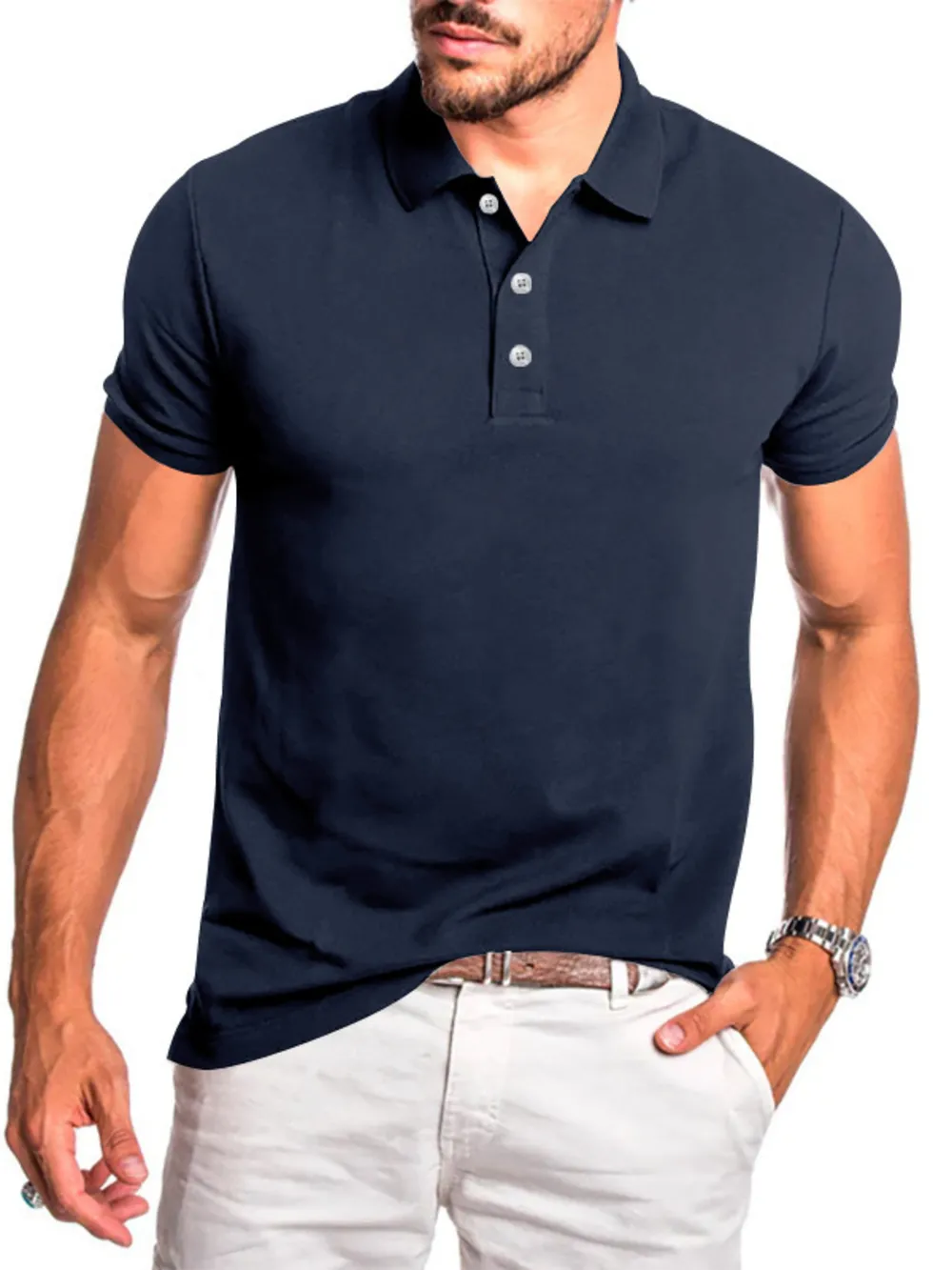 Men's Full Size Button Detail Short Sleeve Polo Plus Size, image 7