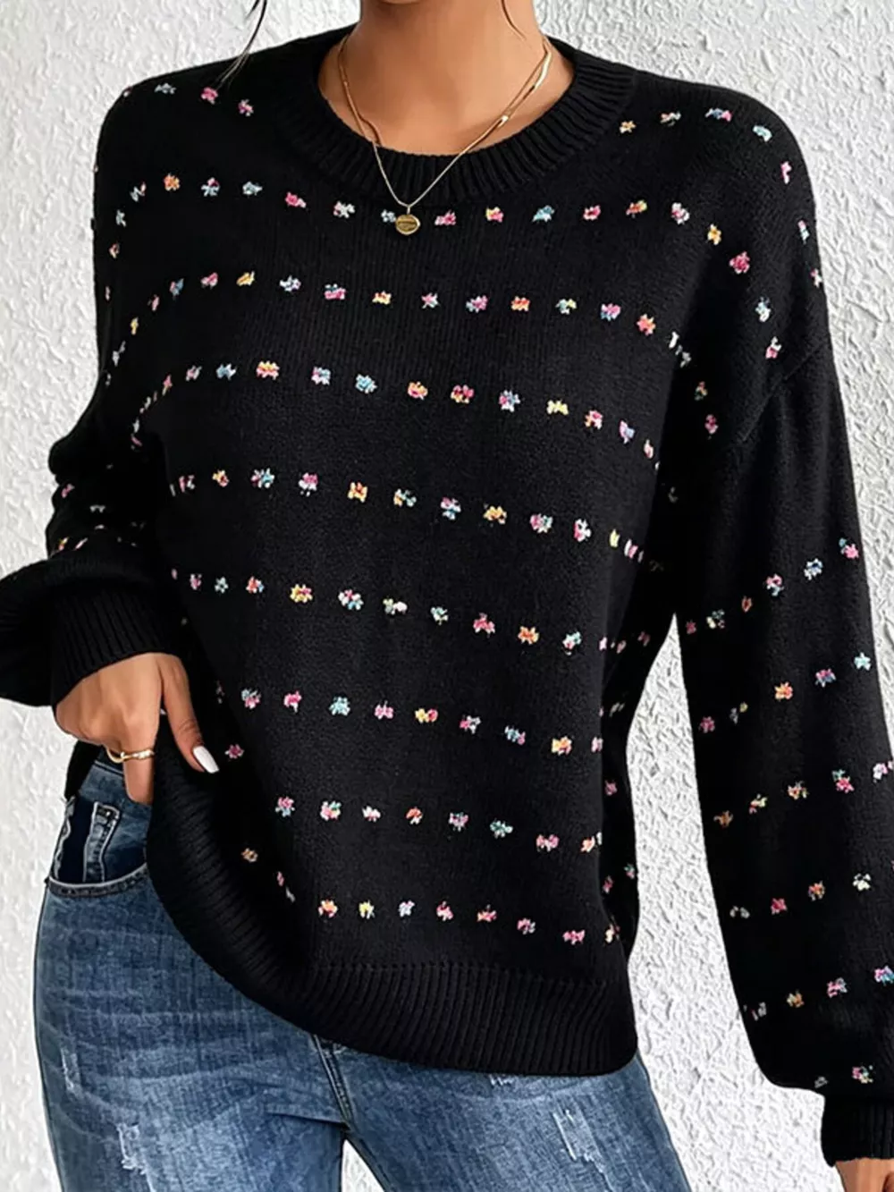 Multi-Color Confetti Dot Drop Shoulder Sweater, image 5