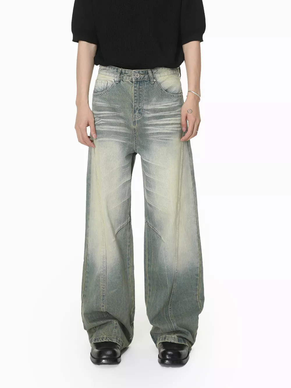 Men's Vintage Wash Wide Leg Jeans, image 5