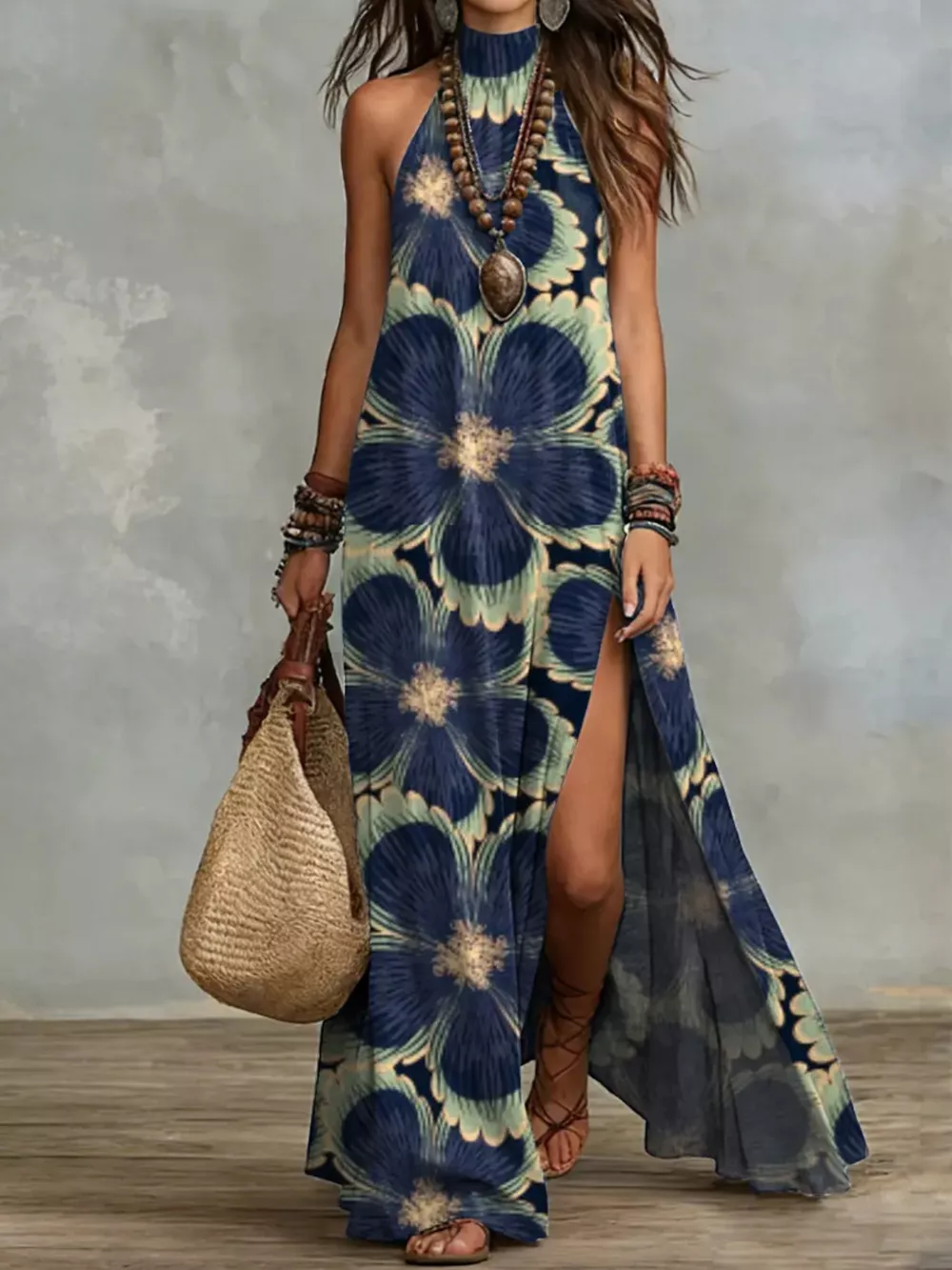 Slit Printed Sleeveless Maxi Dress, image 3