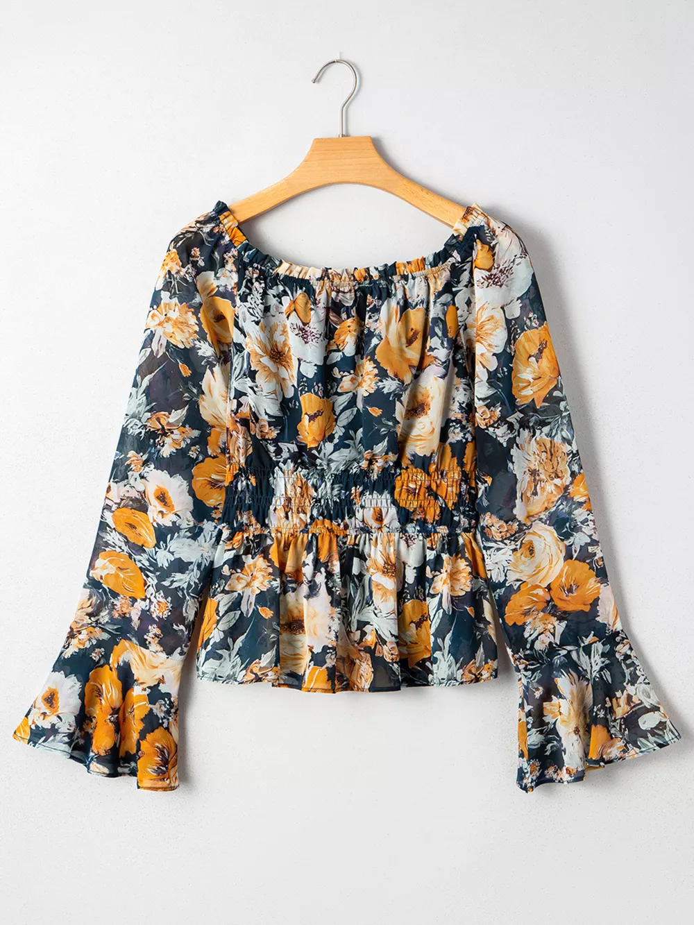 Floral Off Shoulder Bell Sleeve Smocked Peplum Top, image 8