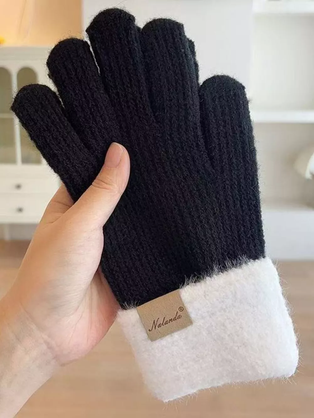 Knitted Warm Gloves with Plush Cuff