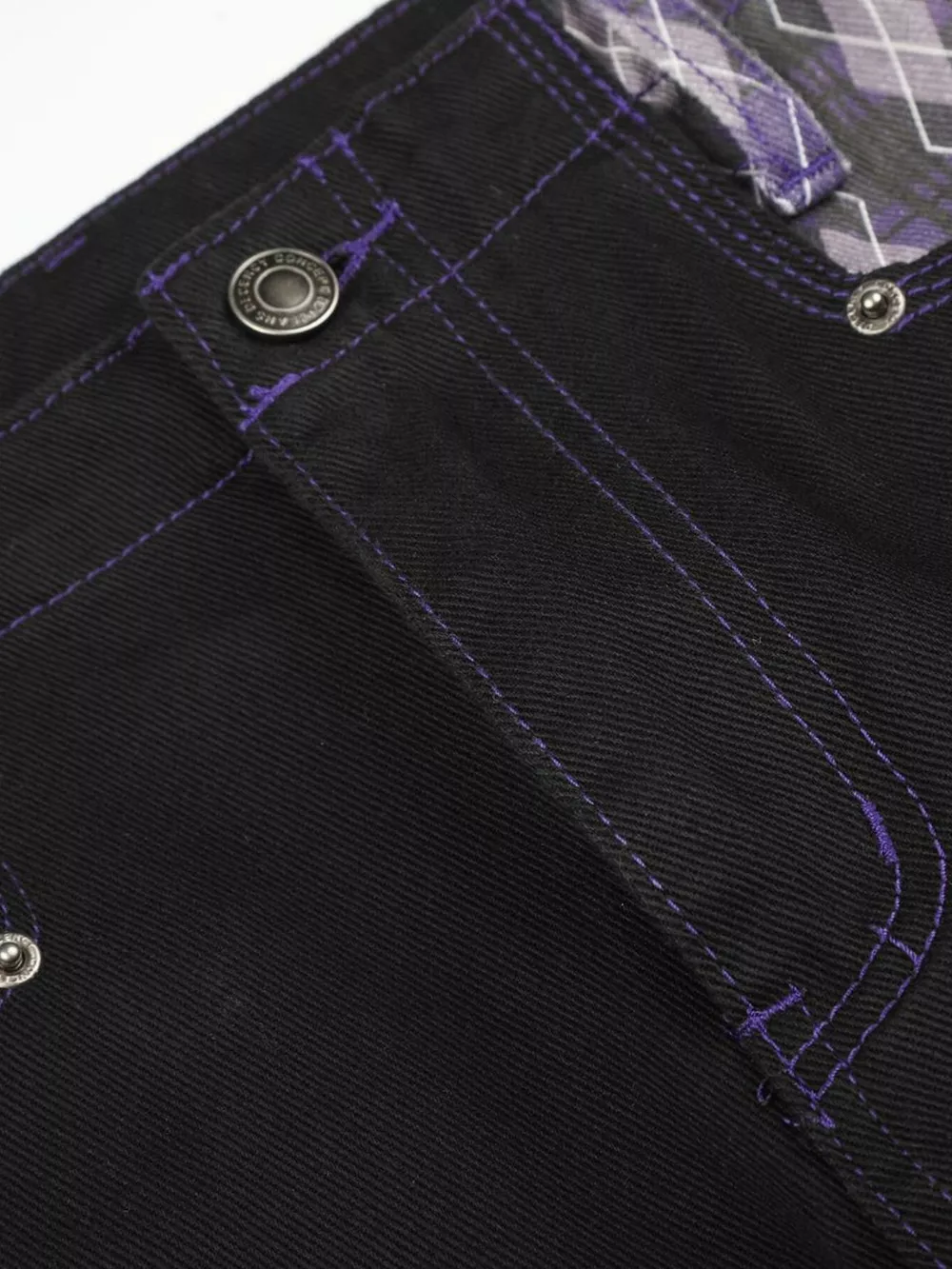 Men's High-Waisted Wide-Leg Jeans with Argyle Pattern Accents, image 5
