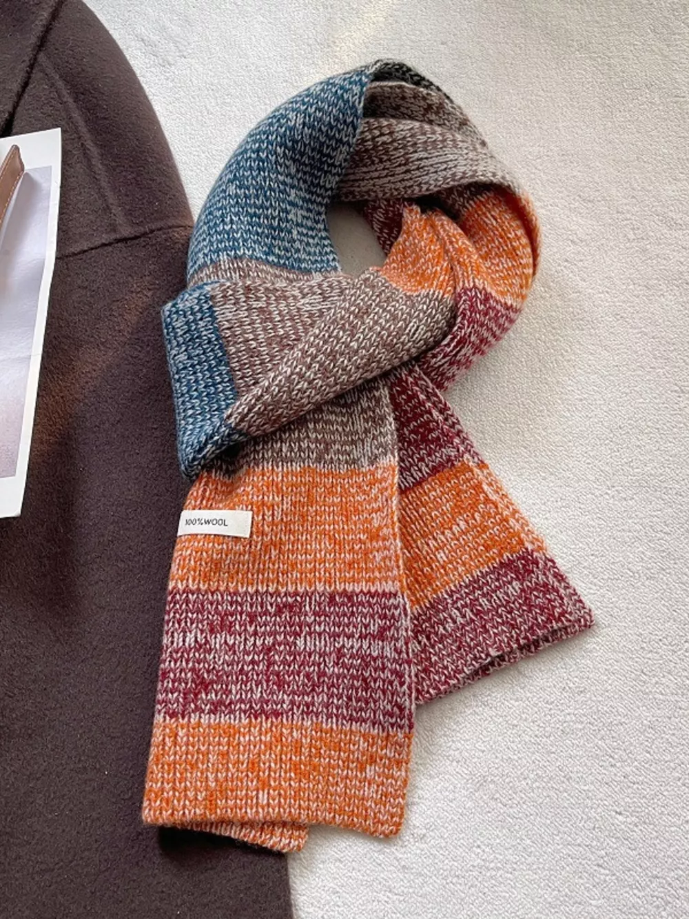 100% Wool Color Block Knitted Scarf