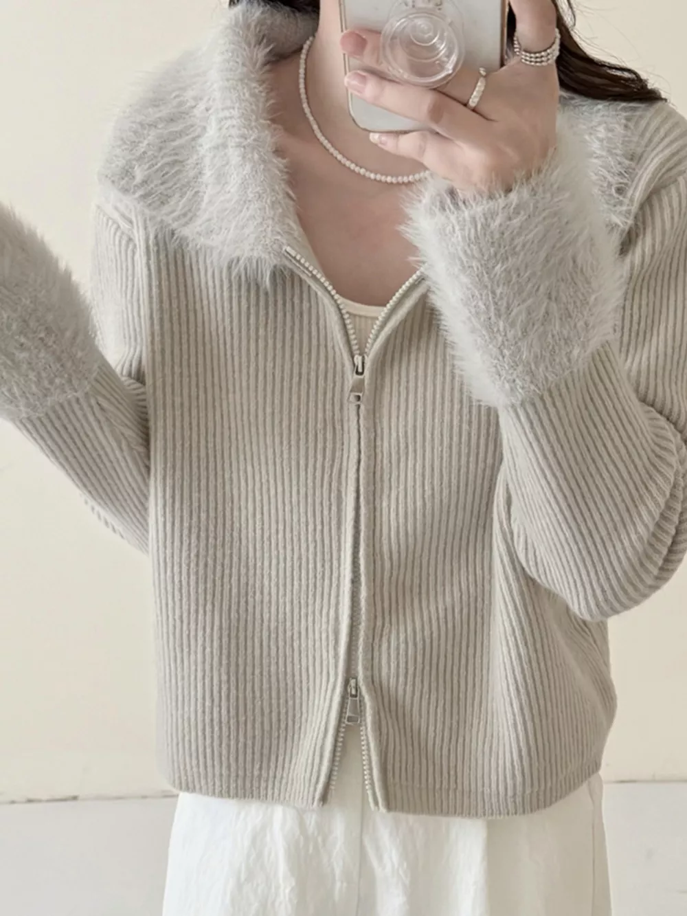 Fluffy Trim Zip-Up Cardigan, image 22
