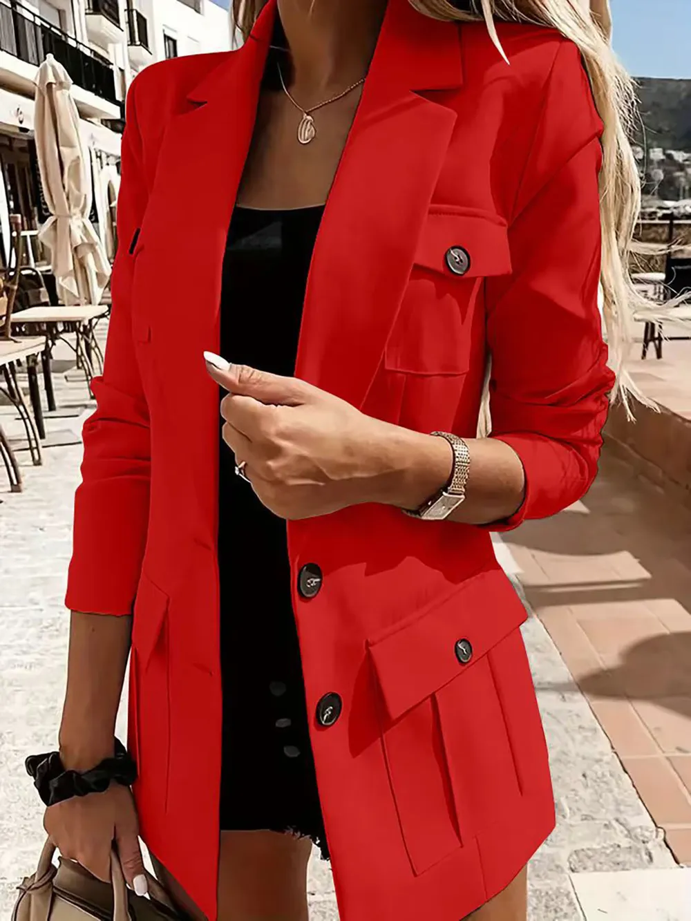 Lapel Collar Long Sleeve Blazer, image 2