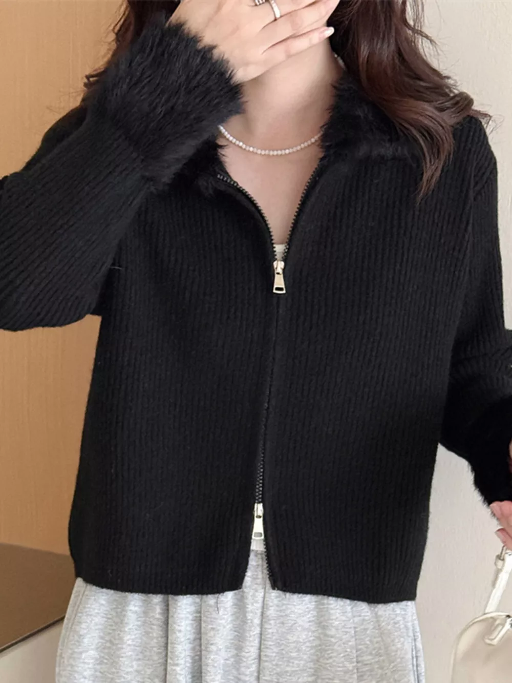 Fluffy Trim Zip-Up Cardigan, image 23