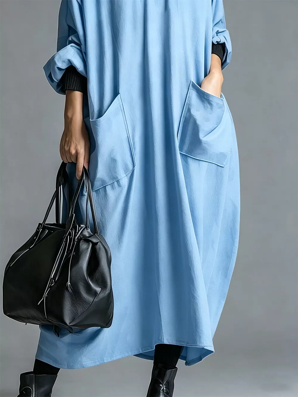Full Size Loose-Fit Mock Neck Midi Dress with Pockets Plus Size, image 19