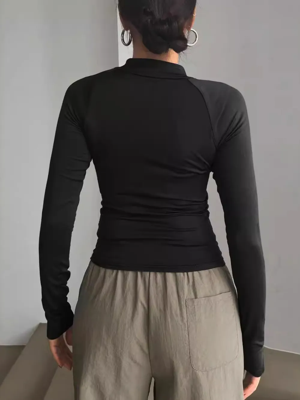 Long Sleeve Zip Front Fitted T-Shirt, image 3