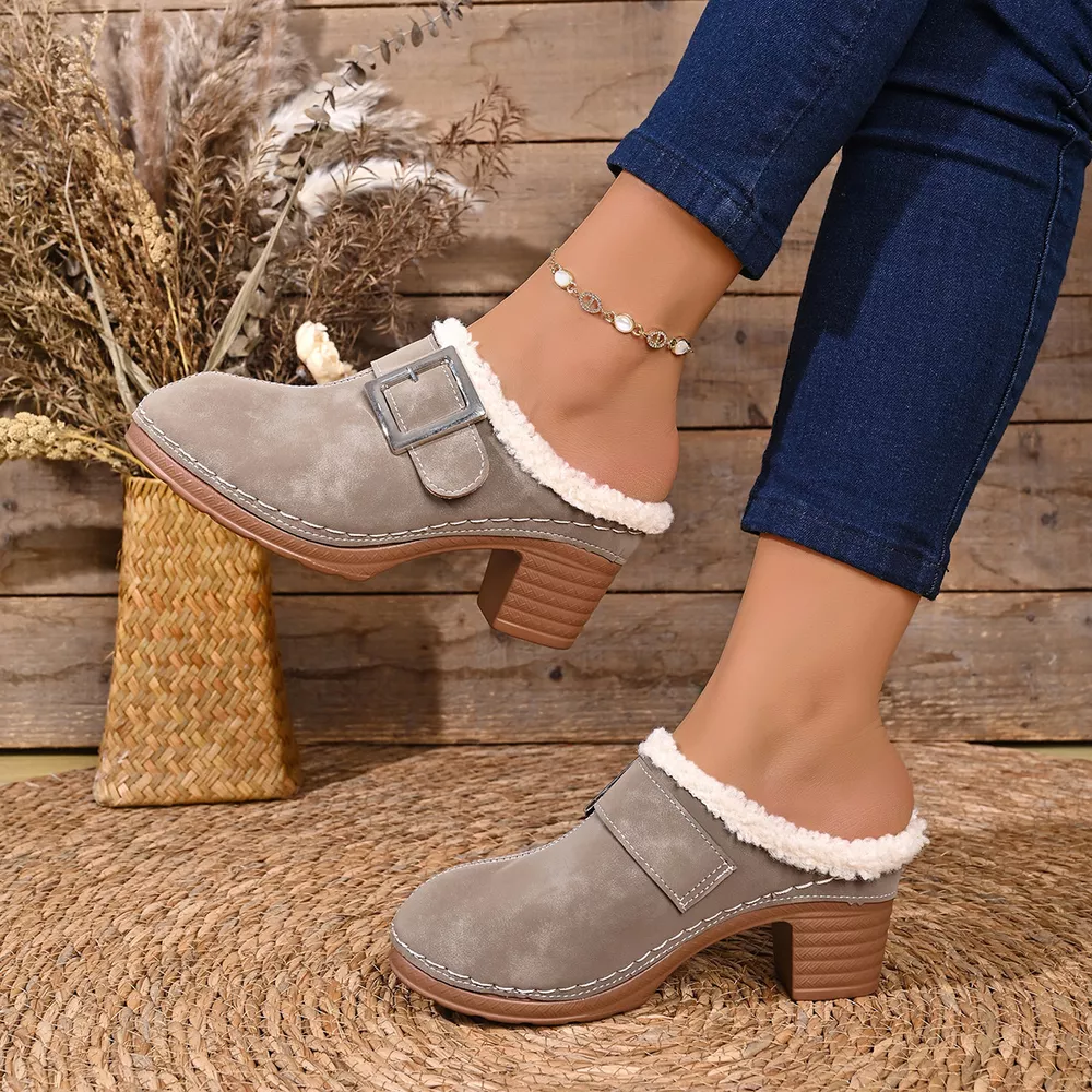 Faux Fur Lined Block Heel Shoes, image 8