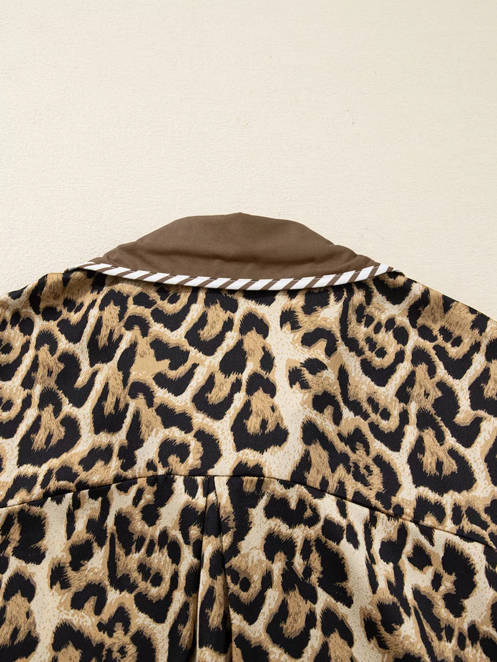 Leopard Collared 3/4 Sleeve Shirt and Loose Pants Two Piece Outfit Set, image 12