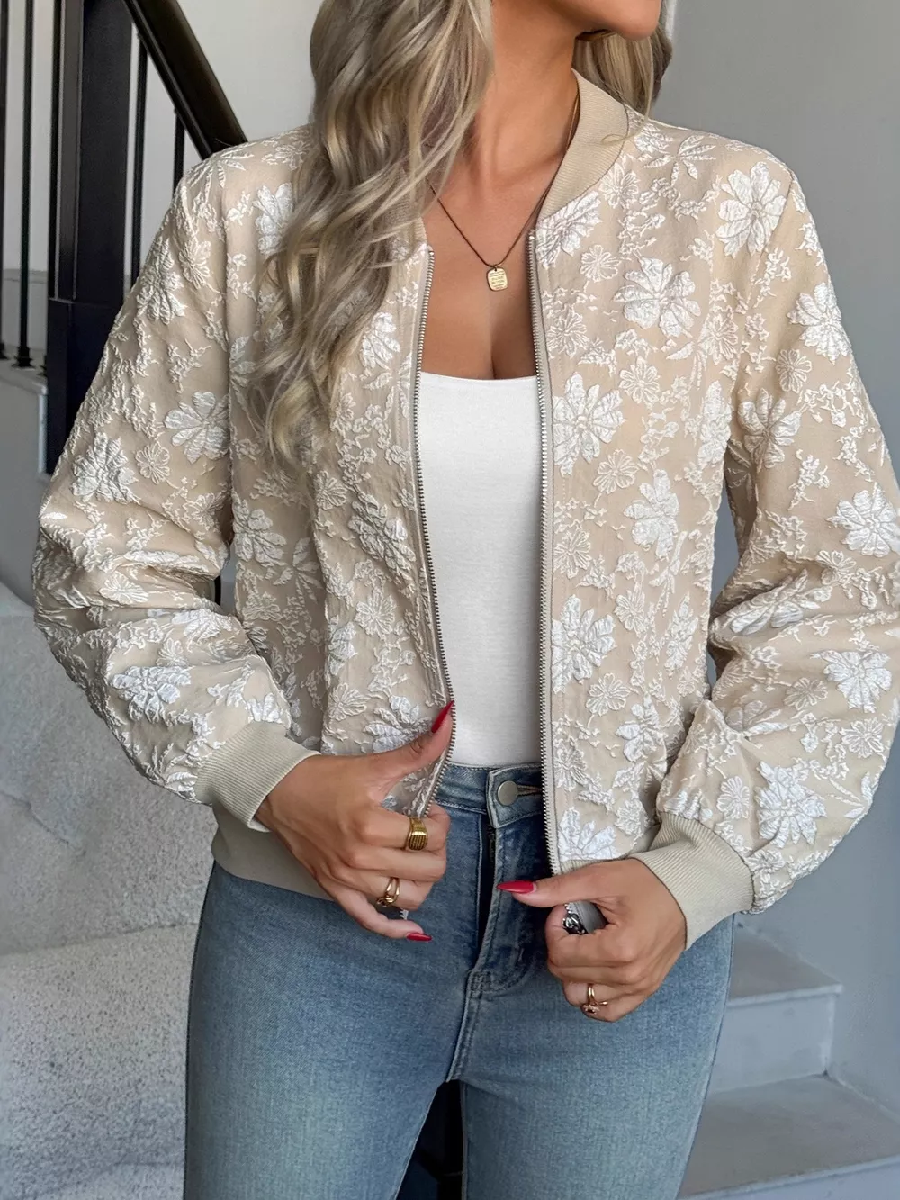 Floral Lightweight Zip Up Jacket, image 5