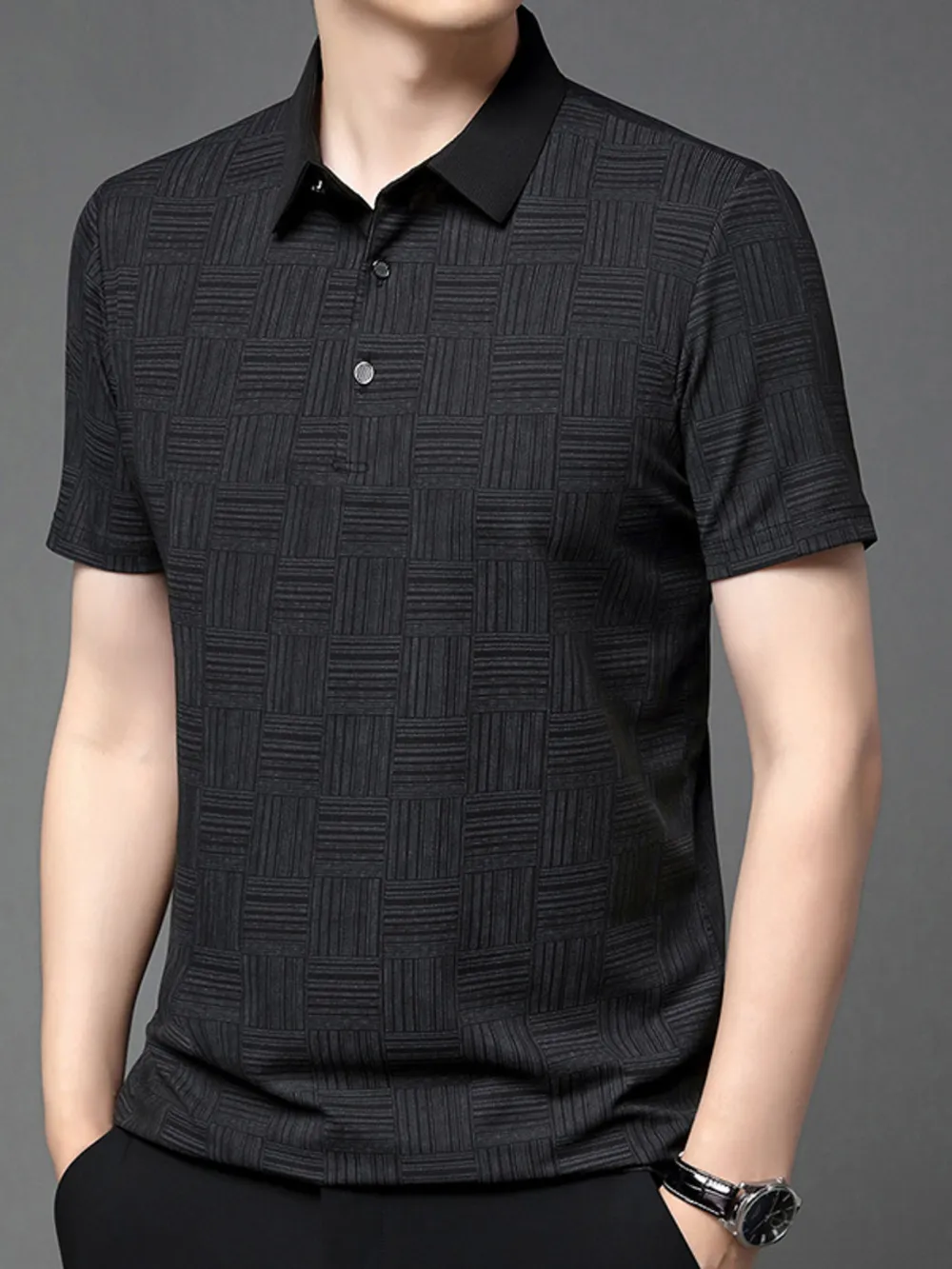 Men's Plus Size Texture Short Sleeve Polo