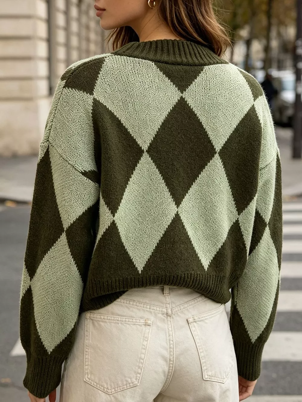 Argyle Pattern V-Neck Button-Down Cardigan, image 25