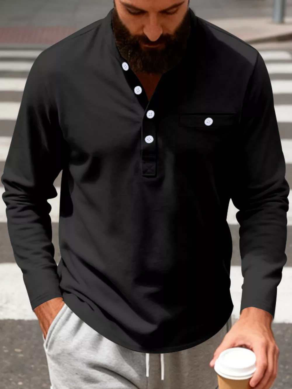 Men's Full Size Button Detail Long Sleeve Shirt Plus Size, image 9