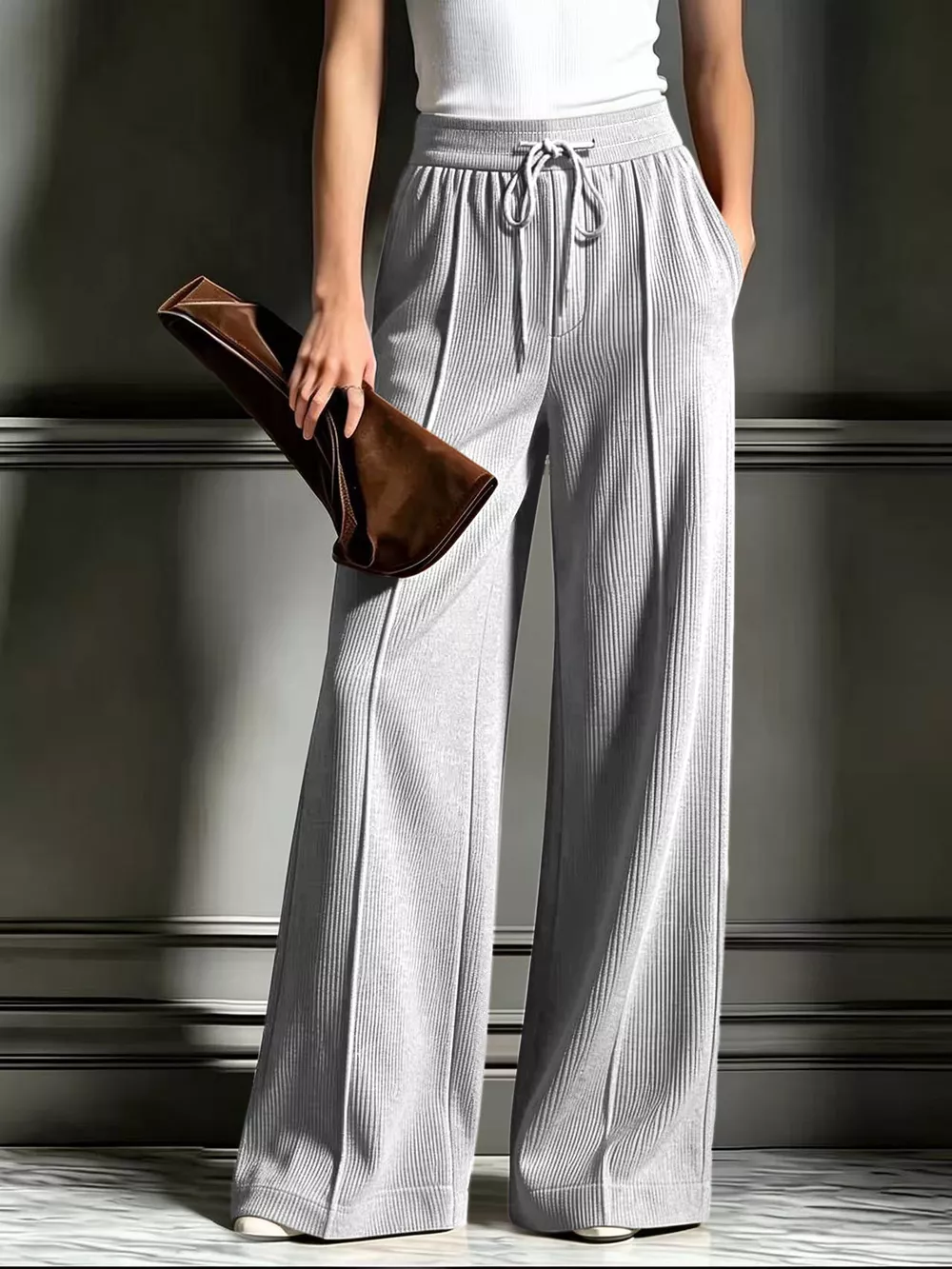 High-Waisted Wide-Leg Ribbed Corduroy Pants, image 3