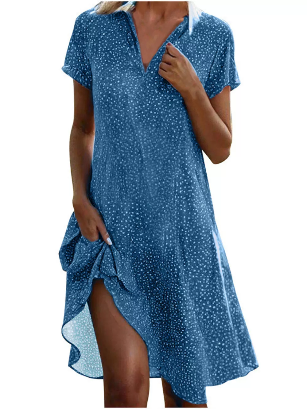 Full Size Polka Dot Short Sleeve Casual Dress Plus Size, image 8