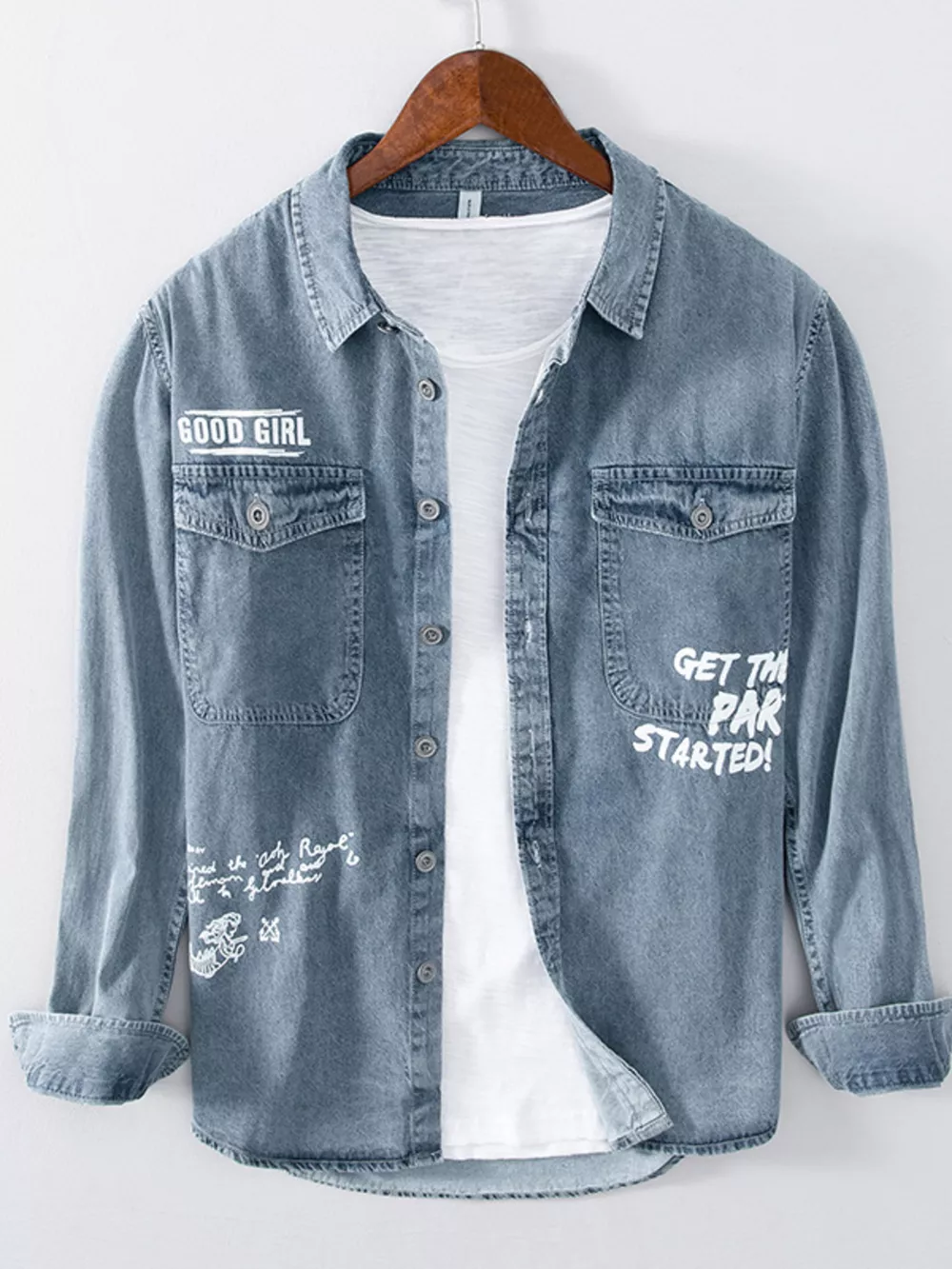 Men's Plus Size Letter Graphic Denim Shirt, image 2