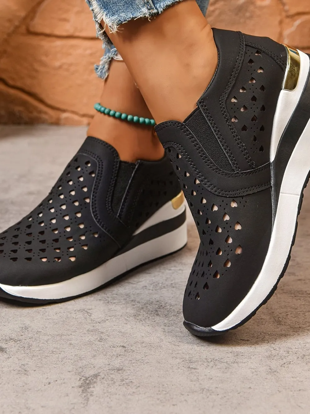 Breathable Cutout Wedge Sneakers, image 13