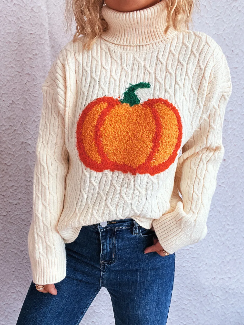 Pumpkin Turtleneck Long Sleeve Sweater, image 6