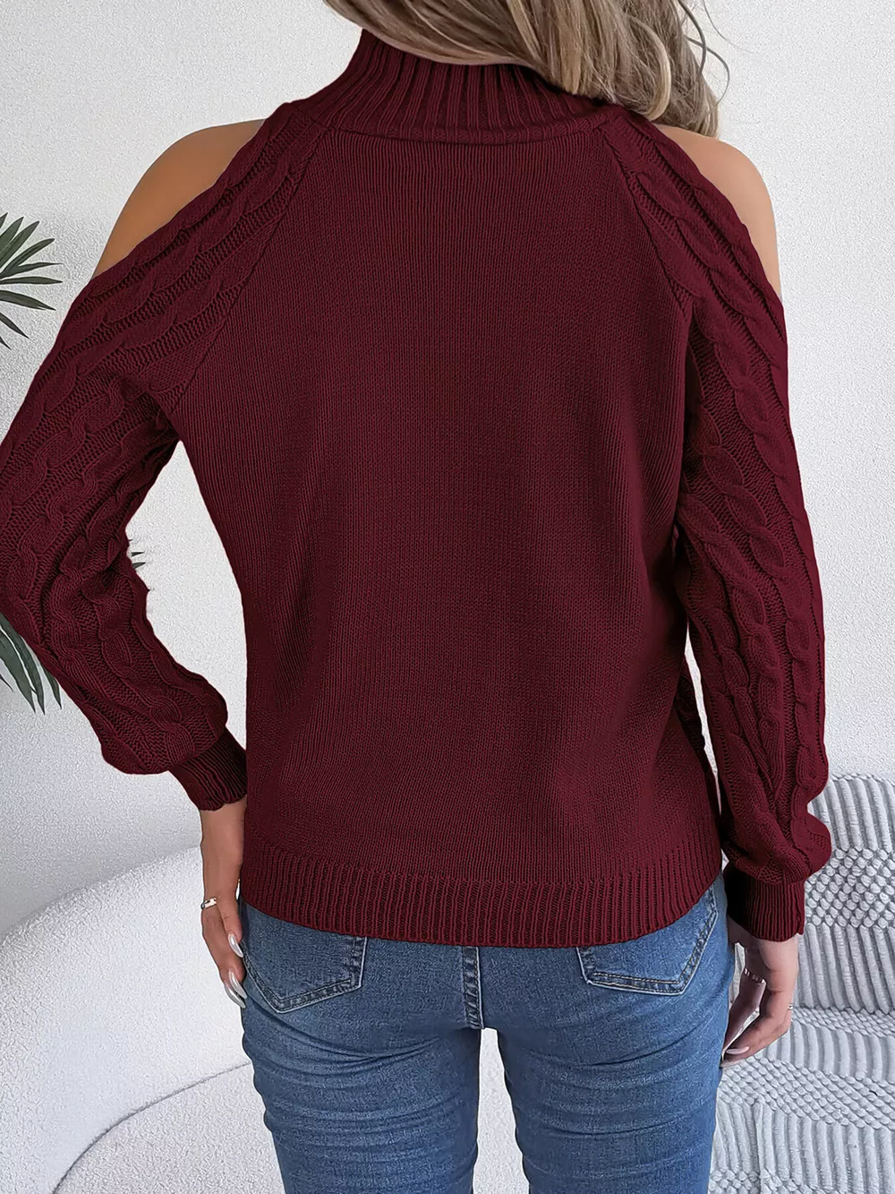 Cold-Shoulder Cable Knit Sweater, image 29