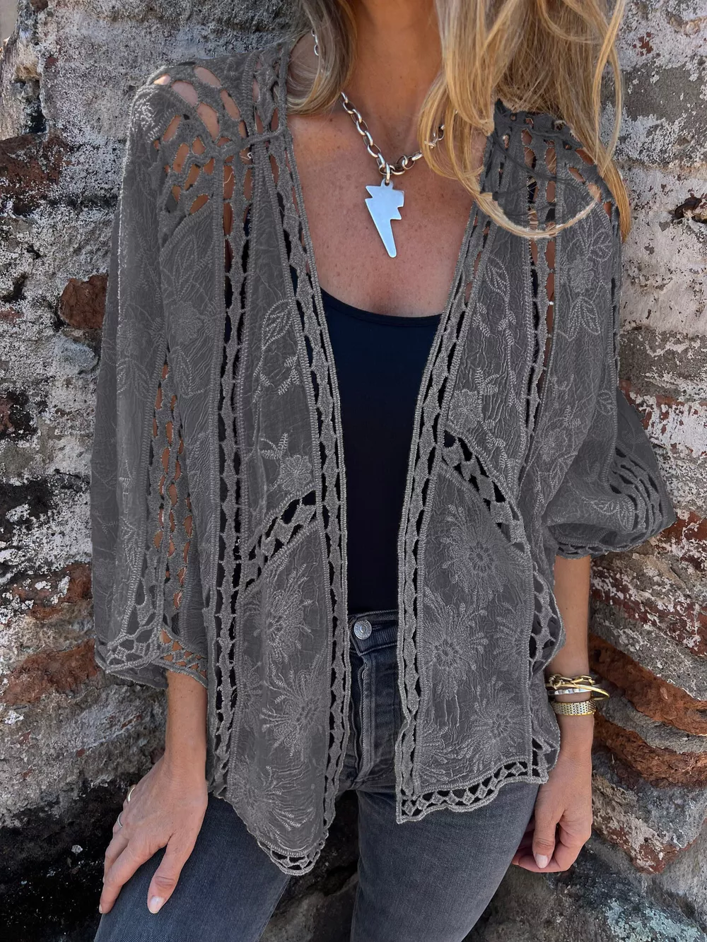 Full Size Embroidered Open Front Cardigan Plus Size, image 10