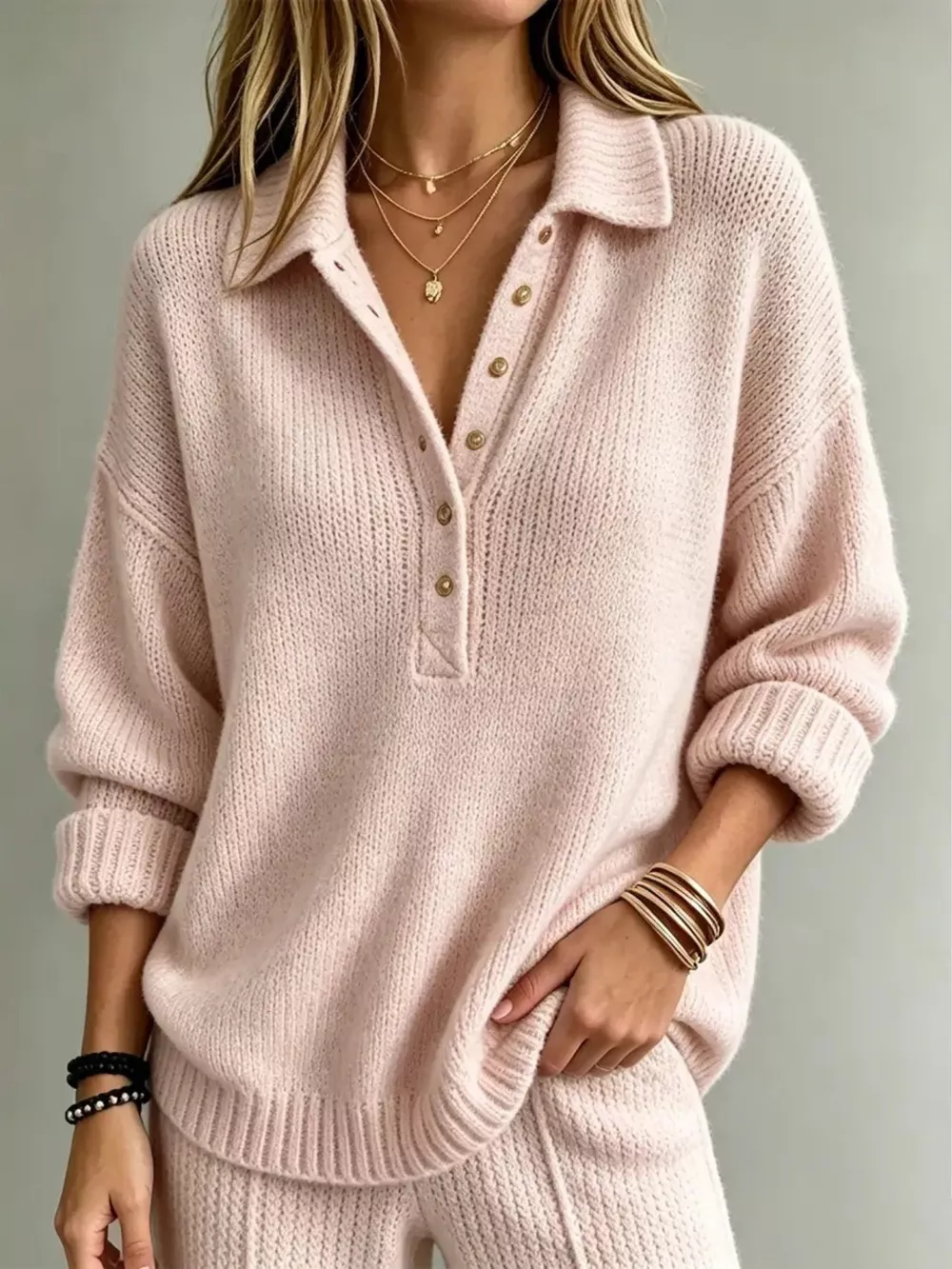 Full Size Button Detail Dropped Shoulder Sweater Plus Size, image 5