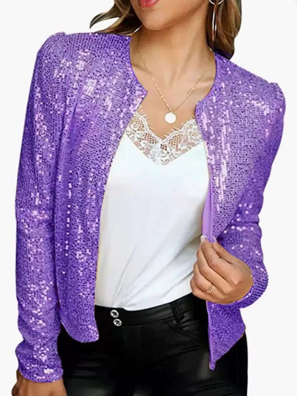 Full Size Sequin Long Sleeve Jacket Plus Size, image 17